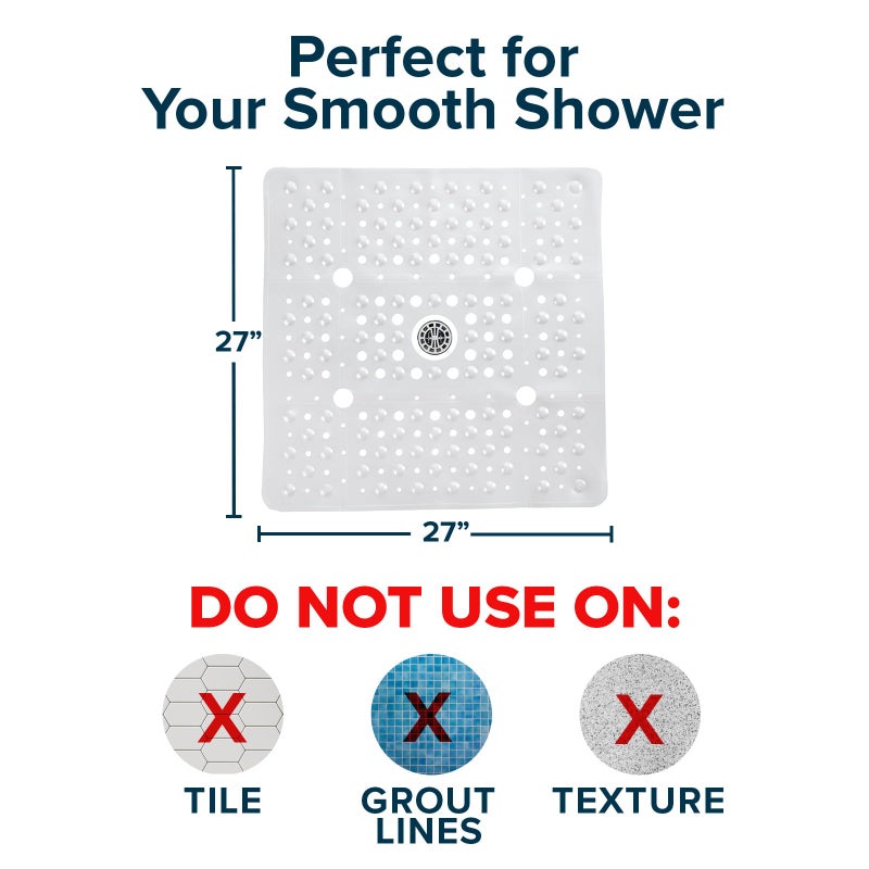 SlipX Solutions 27" Oversize Square Shower Mat, Non-Slip Mat for Elderly & Kids, 100+ Power Grip Suction Cups for Smooth Surfaces, Machine Washable, White Pearl - Image 3